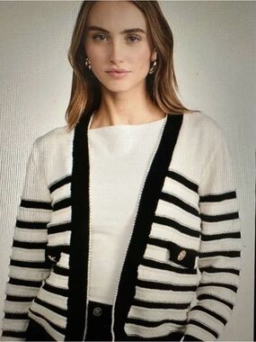 J. Crew Cream and Black Striped Open Cardigan